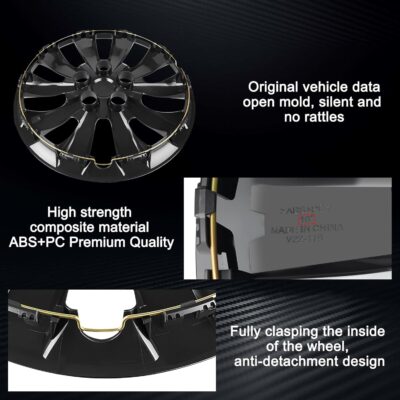 Hubcaps Compatible with Nissan Leaf 2011-2025 ;Nissan SENTRA 2013-2019,16 inch Wheel Covers;Set of 4 Packs (Glossy Black) - Image 4