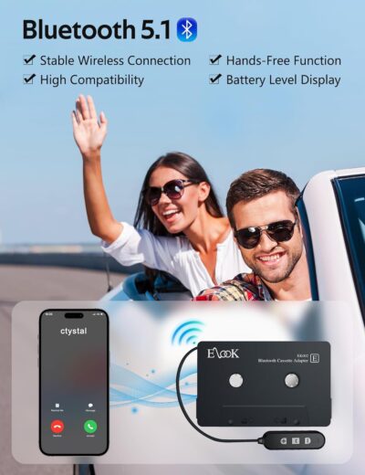 Elook Cassette to Bluetooth Adapter for Car with Micro SD Card Support/Hands-Free Call, 5.1 Bluetooth Cassette Receiver, Black - Image 4