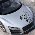 Car Hood Sticker Butterfly Flower Car Body Decals Vinyl Graphics Waterproof Decorative Stickers for Cars/Trucks/SUVs(Black) - Image 2