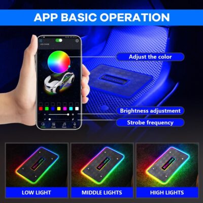 Car LED Lights for Floor Mats, Interior Car LED Strip Lights with App Control, Luminous Ambient Neon Lighting Kits, Universal Automotive Floor Mats (Rhombic - USB, 4) - Image 2