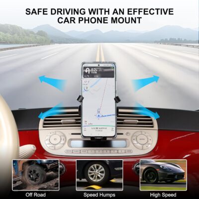 Car Air Vent Cell Phone Holder Compatible with Fiat 500 2010-2015 for Dashboard Air Vent Car Phone Holder Adjustable 360 Rotation Vent Clip Fits for All Smartphones - Image 2