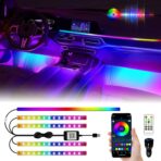 YM E-Bright 5 in 1 Car Interior Led Light Kit，Dreamcolor Acrylic Neon Interior Car LED Strip Lights，Dash Footwell Multicolor with Music Sync Mode and DIY Mode