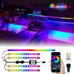 YM E-Bright 5 in 1 Car Interior Led Light Kit，Dreamcolor Acrylic Neon Interior Car LED Strip Lights，Dash Footwell Multicolor with Music Sync Mode and DIY Mode