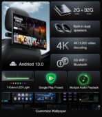15.6inch Android 13 Headrest Monitor Car TV Touchscreen Entertainment System for Backseat,Support Phone Wireless Mirroring Sync Screen HDMI Bluetooth USB SD 4K Video Playback (2G+32G(2PCS)) - Image 3