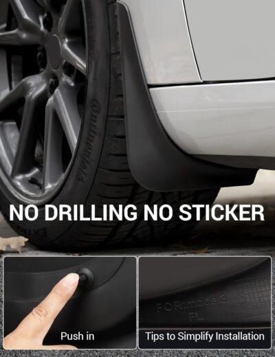 BASENOR 2017-2023 Tesla Model 3 Mud Flaps Splash Guards Fenders (Proprietary Design) No Drilling No Tape Mudflaps All Weather Protector Mudguards for Model 3 Exterior Accessories (Set of 4) - Image 5
