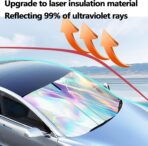 Windshield Sun Shade, car Front Windshield Sunshade with Mirror V-Cut, Foldable Front Car Sun Shield, Automotive Interior Sun Protection Fits Passenger Car, Sedans, SUV (Dazzling Laser) - Image 2