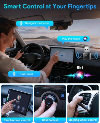 FAHREN Super Mini Wireless CarPlay Adapter (Latest Upgraded)-Bluetooth Apple Car Play Dongle, Zero Latency, Stable Connection, Compatible with iPhone 6+ & Android Auto 10+, Cars from 2017, USB/Type-C - Image 6