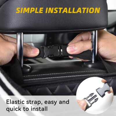 Car Seat Back Hanging Bag, PU Leather Automotive Seat Back Organizer, Multipurpose Vehicle Travel Essentials Accessories for Kids & Adults, Universal for Most Cars (Black) - Image 5