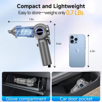 Handheld Car Vacuum Portable Cordless（Equipped with a one-touch window breaker and seatbelt cutter)25000Pa High-Power Suction Hand held Vacuum Cleaner & Air Duster for Car Cleaning (（silver gray）) - Image 5