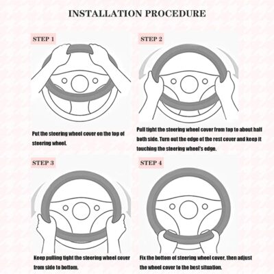 14 inch Cute D Shaped Steering Wheel Cover for Women Men Faux Leather and Carbon Fiber,Black - Image 7