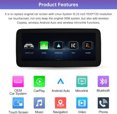 Road Top 10.25" Linux Car Multimedia Screen for Mercedes Benz CLA GLA Class C117/ X117/X156 2013-2015 Year with NTG4.5/4.7, Support Wireless CarPlay Android Auto Use OEM Bluetooth Calling - Image 3