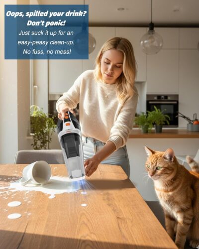 BRL Handheld Vacuum Cordless, Brushless Car Vacuum Cleaner with 12000PA Powerful Suction, 2 Suction Modes Mini Hand Vacuum, Dry & Wet, Portable Vacuum for Car Pet Hair, Home, Office, Keyboards - Image 3