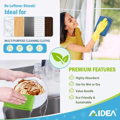 AIDEA Microfiber Cleaning Cloth 100PK, Soft Absorbent Rags, Microfiber Towels for Cars, Kitchen Towels, Dusting Cloth for Home, Window, Cleaning Supplies,12"×12" - Image 5