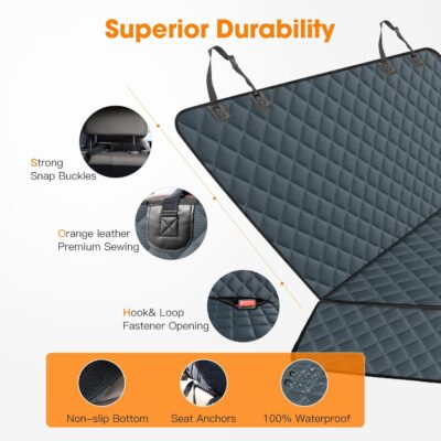 MIXJOY Dog Car Cover for Back Seat Cover Protector Waterproof Dog Seat Covers for Cars, Car Seat Protector for Dogs with 1 Dog Seat Belt, Nonslip Back Seat Cover for Kids, Trucks & SUV, Grey - Image 7