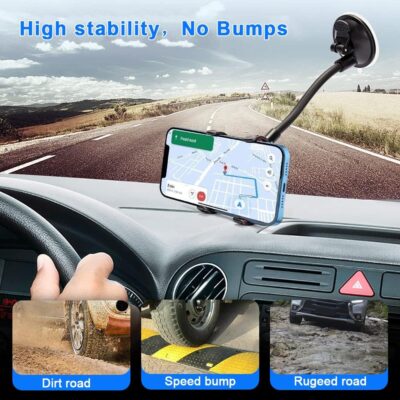 Phone Holders for Your Car: Windshield Phone Mount with Long Arm, 360° Rotation Strong Suction Cell Phone Car Mount, Anti-Shake Stabilizer for iPhone, Samsung, All Smartphones - Image 4
