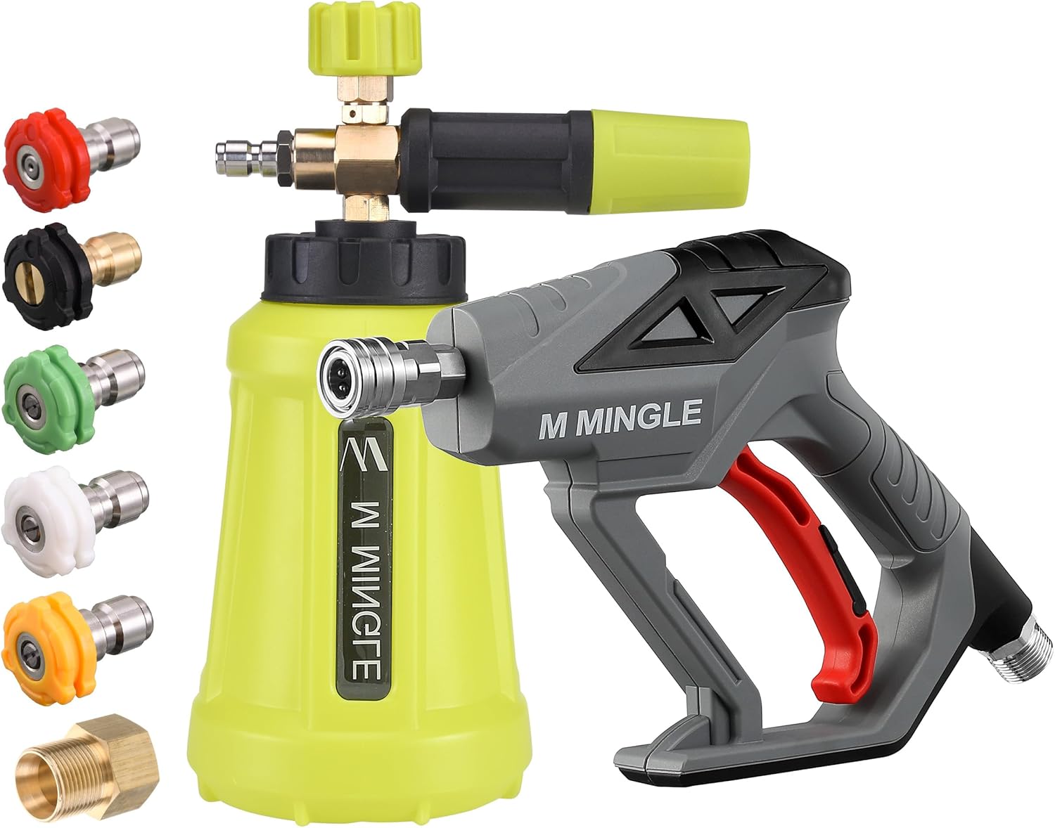 71xst-4JrSL._AC_SL1500_.jpg M MINGLE High Pressure Washer Gun Snow Foam Lance, 4000 PSI Cannon Foam Blaster Power Washer with 1/4" Quick Connector, Car Wash Foam Cannon Kit with 5 Pressure Washer Nozzle Tips, 1 Liter - Image 1