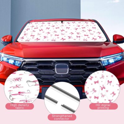 Car Windshield Sun Shade, Cute Bow Sun Visor - Wear-Resistant Black Tape, Foldable 59'x27.5'/63''x31.5'' - Image 3