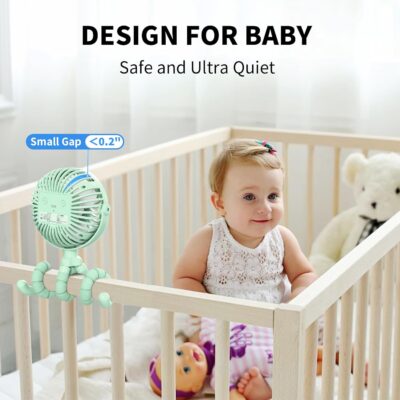 AMACOOL Battery Operated Stroller Fan, Baby Travel Essentials for Beach Disney, Newborn Boy & Girl Showers Gifts Registry Search, Rechargeable Clip On Fan for Car Seat Wagon Crib Bike Treadmill - Image 6