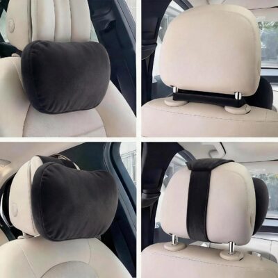 2PCS Car Pillow for Car Neck Pillow for Driving Seat Neck Support Soft Cushion Back Support Head-Rests for Vehicle Sleeping with Elastic Adjustment Strap (Black, Head and Lumbar) - Image 5