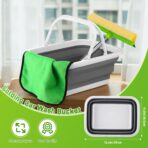 7 Pcs Windshield Car Squeegee and Collapsible Washing Bucket Combo Set 2 in 1 Squeegee Window Cleaner with Long Handle Car Interior Glass Cleaning Tool Reusable Pads Towel Spray Bottle - Image 3