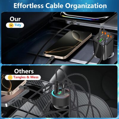 [Apple MFi Certified] Retractable Car Charger USB C, Braveridge 120W USB C Car Charger 4 in 1 PD/QC Type C Fast Charge Cigarette Lighter Adapter for iPhone 17/17 Pro Max/16 Pro/15/Galaxy S26/S25/Pixel - Image 8