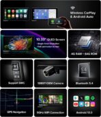 10.33" Android 13 Car Stereo for Ford F150 F250 F350 F450 (2015-2020) - 4G+64G, Wireless CarPlay Android Auto with 1600x720 QLED, BT 5.4, 5G WiFi, Plug & Play Radio (Fits 8" OEM Screen) - Image 5