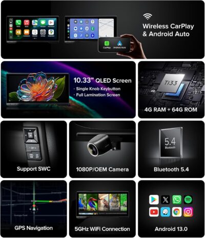 10.33" Android 13 Car Stereo for Ford F150 F250 F350 F450 (2015-2020) - 4G+64G, Wireless CarPlay Android Auto with 1600x720 QLED, BT 5.4, 5G WiFi, Plug & Play Radio (Fits 8" OEM Screen) - Image 5