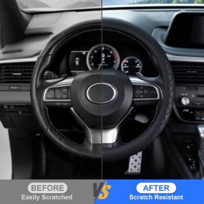 JUSTTOP Car Steering Wheel Cover,14.5"-15" Leather Steering Wheel Cover,Diamond Checkered Design Wheel Protector for Men Women,Anti-Slip Car Accessories,Fits Most Vehicles (Black) - Image 4