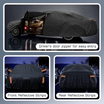 Waterproof Car Cover for 2011-2025 VW Jetta, All Weather Sedan Outdoor Sun UV Rain Dust Snow Wind Protection Cover for Automobiles with Zipper Door & Windproof Bands (Black) - Image 5