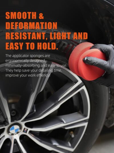 SPTA Tire Shine Applicator, 6Pcs Foam Applicator Pads, Round Shape Side Pressing Hand Polishing Sponge Pads Kit Tire Shine Applicator Pad Tire Dressing Applicator Pad for Applying Tire Shine - Image 3