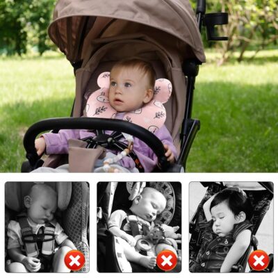 vocheer Baby Travel Pillow(Upgraded), Head and Neck Support Pillow for Pushchair, Car Seat,Stroller, Bouncer, Cotton (White Bear) - Image 4