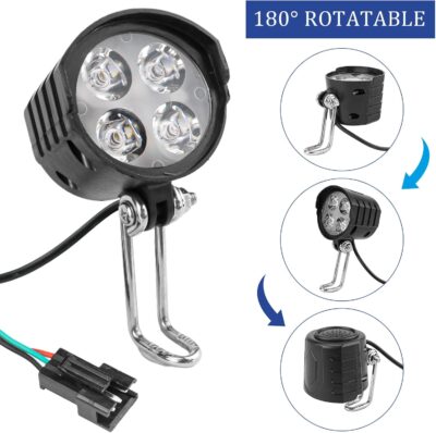 12W Super Bright Electric Bike Headlight, 36V-60V Universal LED Front Bike Light for Ebike, Scooter, Electric Dirt Bike Road Bike - Easy Install Night Riding Light with Horn - Image 3