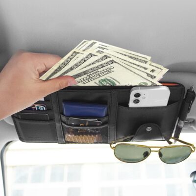 2 Packs Car Sun Visor Multi-Pocket Organizer for SUV & Truck, Auto Visor Storage Pouch with Big Zipper Pocket, Card Sleeve, Driving License, Insurance, Sunglasses, Pen, Key, Lipstick - Image 4