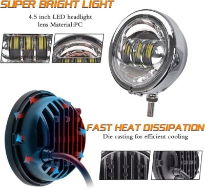 SKTYANTS 4.5 Inch LED Passing Light Motorcycle Fog lights with 4.5 Inch Housing Bucket Bracket Mount Compatible with Touring Electra Glide (Chrome) - Image 2