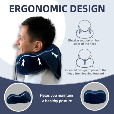Travel Pillow with Extra Large Hood for Airplane Long Flights Privacy and Comfort Memory Foam with Velvet Cover for Road Trip Head&Neck Support for Plane Office Cars Sleeping & Rest (Navy Blue) - Image 3
