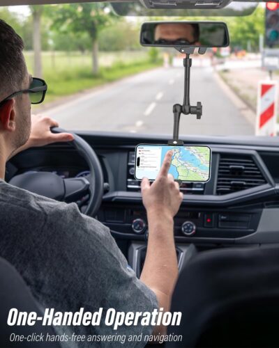 Rearview Mirror Phone Holder for Car - [Metal Arm Clip] Cell Phone Holders for Your Car Mount Automobile Hands Free Cradle Rear View Mirror for iPhone Air 17 16 15 14 13 Pro Max, Galaxy, 4-7" Phones - Image 2