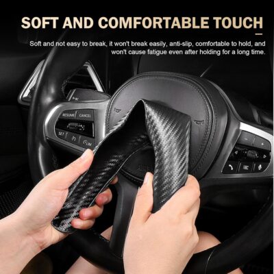 3PCS Steering Wheel Cover, Carbon Fiber Anti-Skid Steering Wheel protection, Car Steering Wheel Cover for Men/Women, Segmented & Wavy Design, Universal Car Interior Accessories (Black) - Image 4