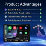 7-Inch Wireless Apple CarPlay & Android Auto Portable Car Screen, Auto Brightness Adjustment, Supports HD Video, with HD Backup Camera - Image 4