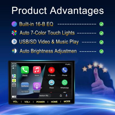 7-Inch Wireless Apple CarPlay & Android Auto Portable Car Screen, Auto Brightness Adjustment, Supports HD Video, with HD Backup Camera - Image 4