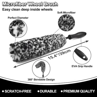 9Pcs Car Wheel & Tire Brush Kit, Wheel Cleaner Brush, Soft-bristled Rim Brush, Car Drying Towel (36"x 24"), Tire Shine Applicator Pad, Car Wash Mitt, Car Detailing Cleaning Wash Brush Supplies Kit - Image 2