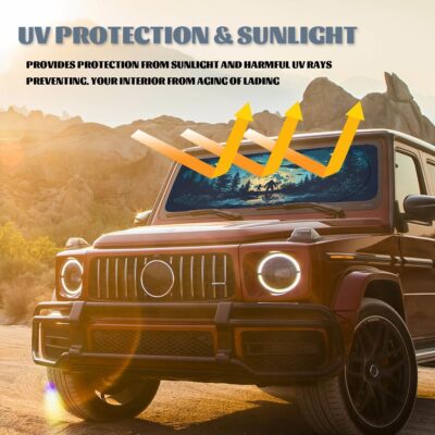 Bigfoot Alien Car Windshield Sunshade - Folding Moon UFO Trees Heatshield Front Window Sun Shade Visor Protector for Sedan Truck SUV - 59" L x 31.5" W - Image 5