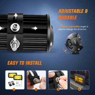 Nilight 18030C-A Amber 2PCS 5Inch 72W Double Row Flood Bar 10800Lumens Driving Fog Led Off Road Lights for Trucks Jeep ATV UTV SUV Boat Marine,2 Years Warranty, Yellow,White - Image 6