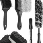 Fantasticlean 6PCS Car Wheel Cleaning Pro Kit, Tire Brush, Soft-bristled Rim Brush, Microfiber Bendable Brush, Double-Ended Detailing Brush, and Detailing Pads, Scratch-Free & Multipurpose