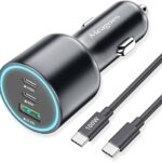 140W USB C Car Charger, Super Fast Charging for iPhone 17 Pro Max/16/MacBook Pro/Air/Samsung S26, Drone, Laptop, Starlink Mini, PD3.1 & PPS 45W Type C Cigarette Lighter Adapter with 100W E-Mark Cord