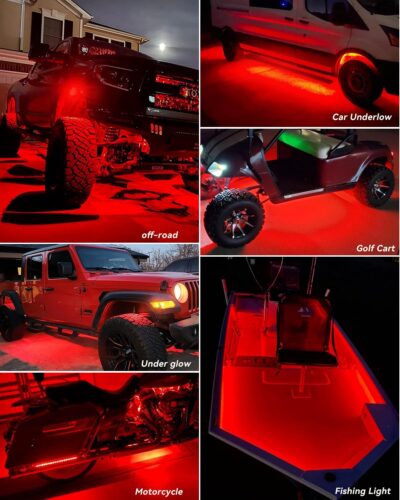 Red Led Strip Lights 24" Connectable 12V Led Light Strip for Cars Golf Cart Boat Marine Motorcycle Interior & Exterior Waterproof Car Light Strip, 4Pack - Image 4