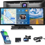 [2.5K Front Camera+64G TF Card] Wireless Carplay/Android Auto Portable Car Radio with 9.3" HD Touchscreen Dash Cam, Front/Rear View Camera Stereo Receiver Bluetooth FM Transmitter AUX