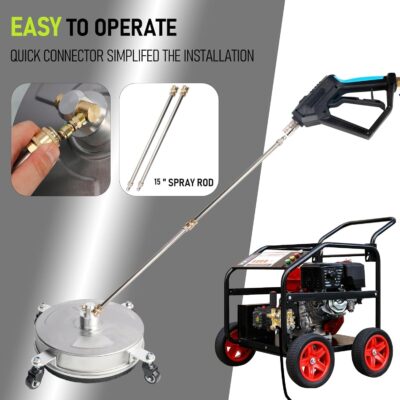 Hourleey 14" Pressure Washer Surface Cleaner, Stainless Steel Surface Cleaner with 4 Wheels for Concrete, Patio, Sidewalk, Deck, Pathway 1/4" Quick Connector, 2 Extension Wand, 4000 PSI - Image 6