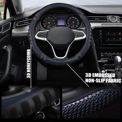 Car Steering Wheel Cover, Anti-Slip Leather Breathable Comfortable Automotive Steering Wheel Cover Protector Decoration for Men and Women, 15 Inch Universal for SUV, Truck, RV（Blue） - Image 3