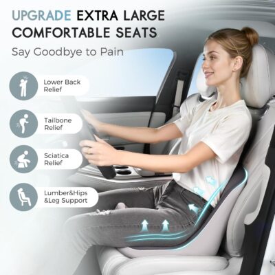 Car Seat Cushion and Lumbar Support Pillow, Larger Memory Foam Seat Cushion, Ergonomic L-Shaped Design Cushion for Back Pain Relief, Non-Slip Driving Cushion for Car, Office, Truck, Wheelchair-Black - Image 2