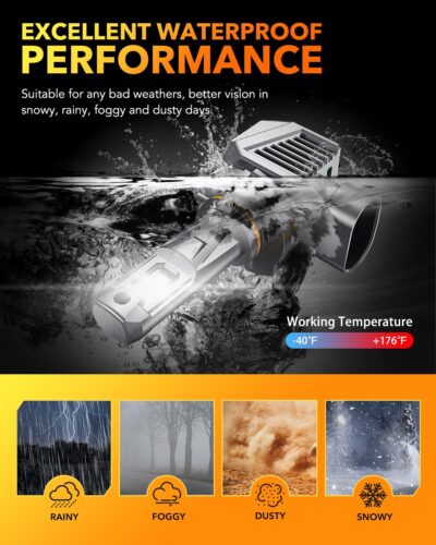 OXILAM H11/H8/H9 LED Bulbs, 70,000LM 1300% Brighter 6500K Cool White Driving Bulbs, 60,000Hrs Lifespan, IP68, 1:1 Size, Anti-Flicker Fog Light, Plug & Play, Pack of 2 - Image 5